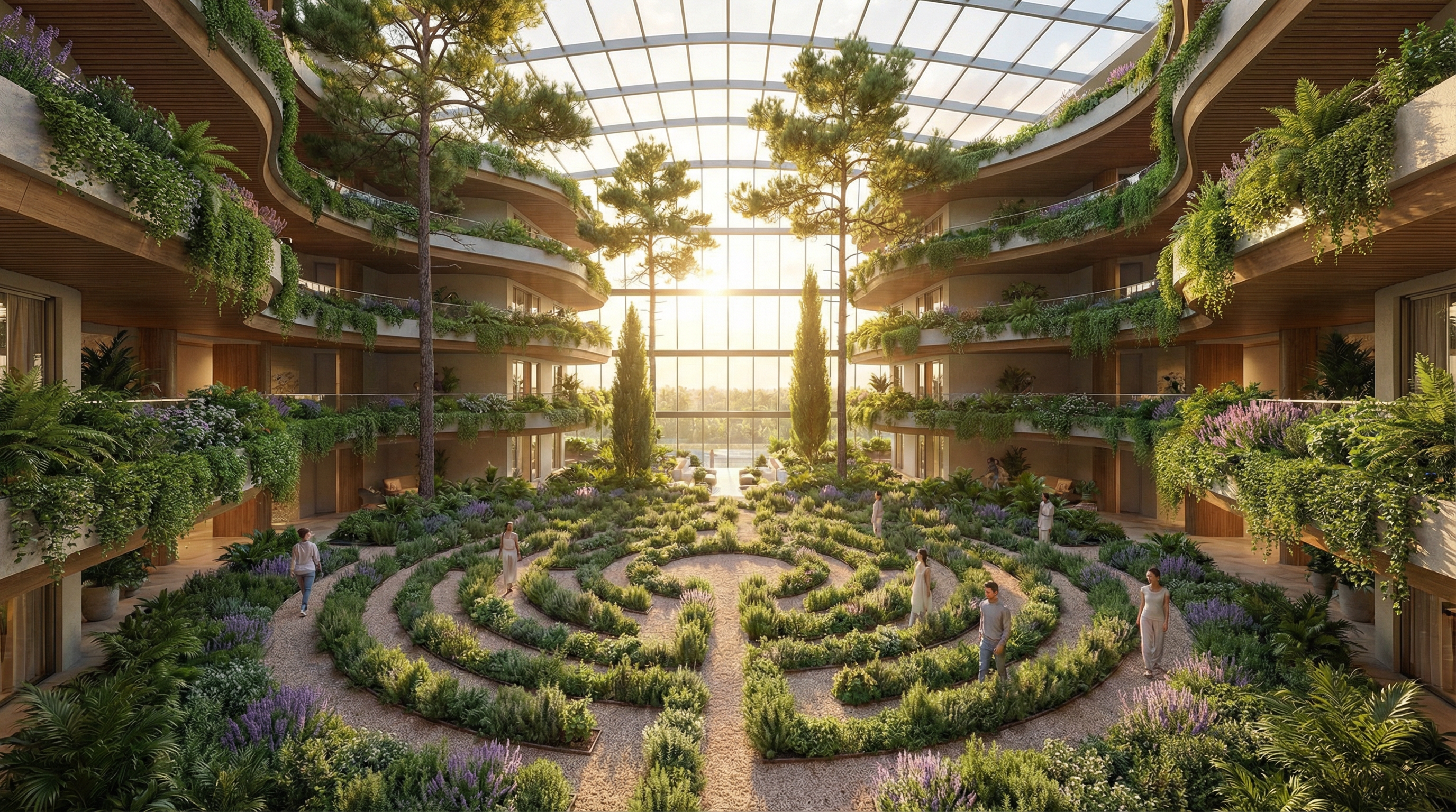Interior labyrinth garden atrium