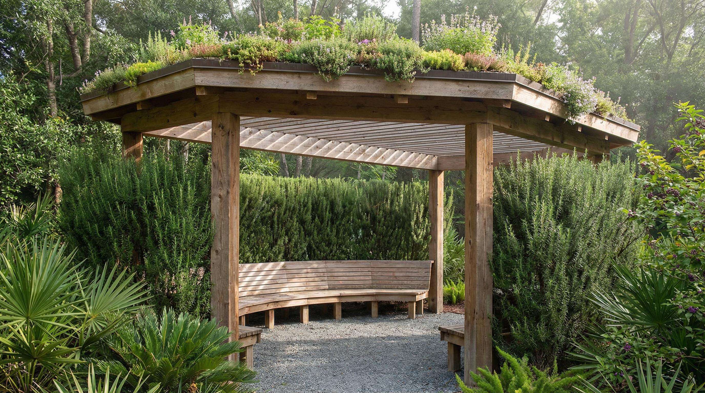 Meditation pavilion with living roof