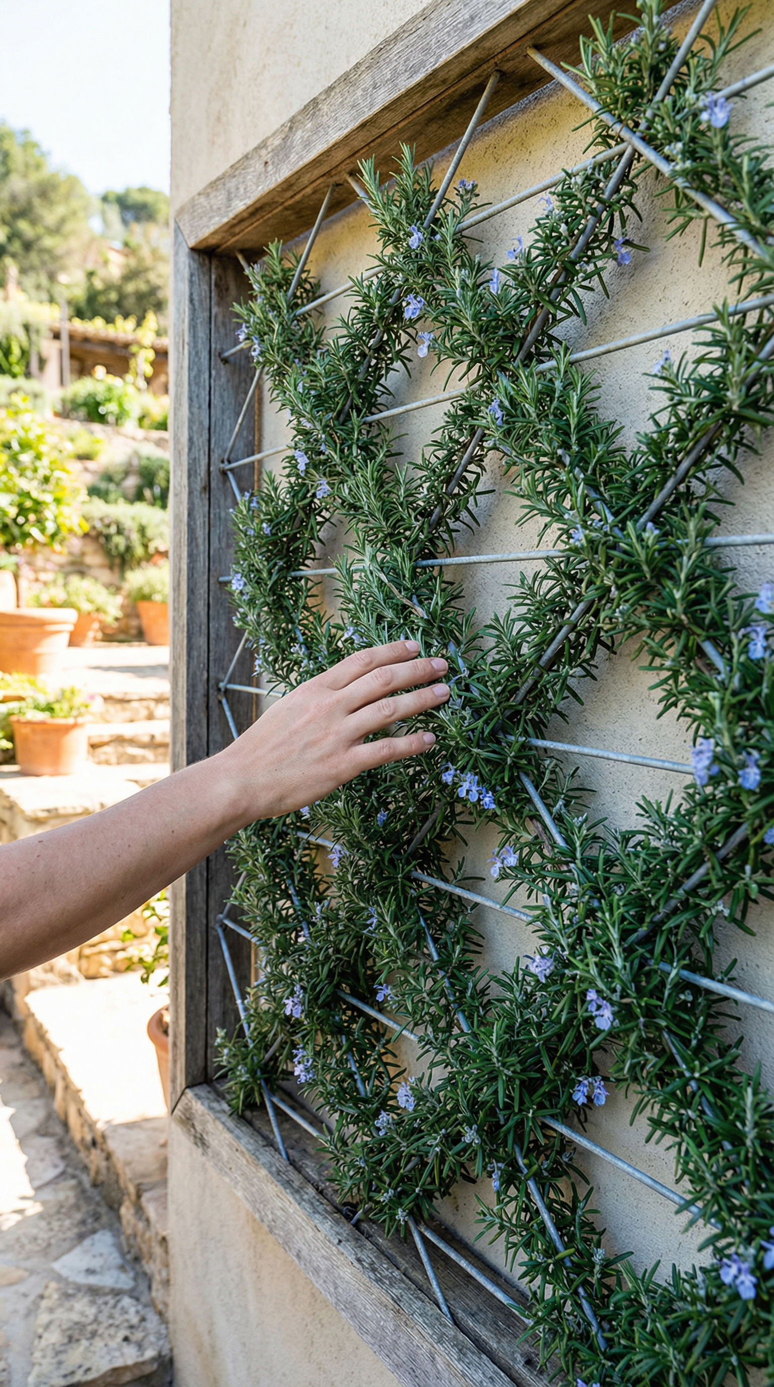Living rosemary hedge corridor