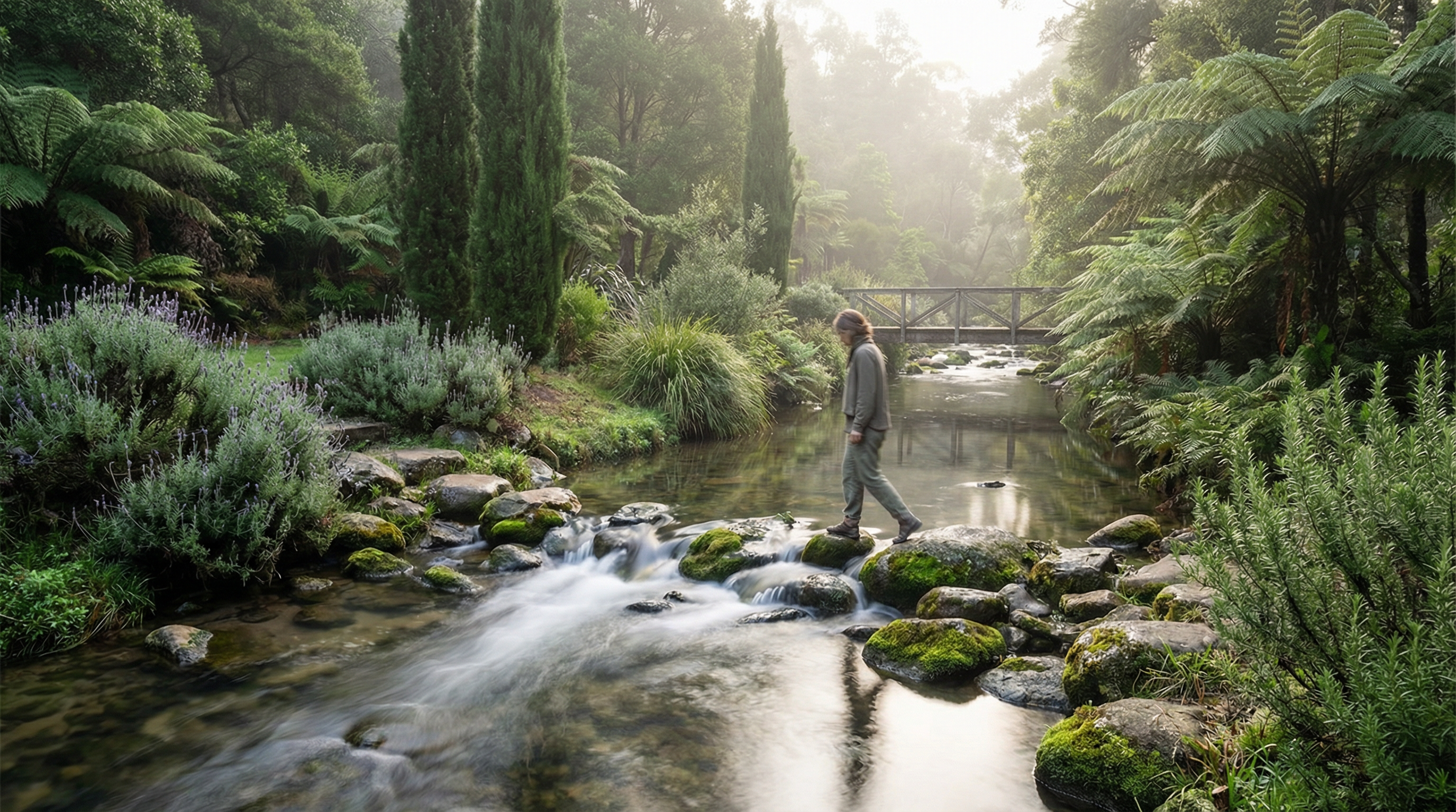 Natural stream with stepping stones
